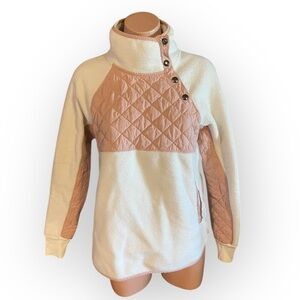 Abercrombie & Fitch Women’s Small Snap Up Pink And Ivory Fleece Pullover